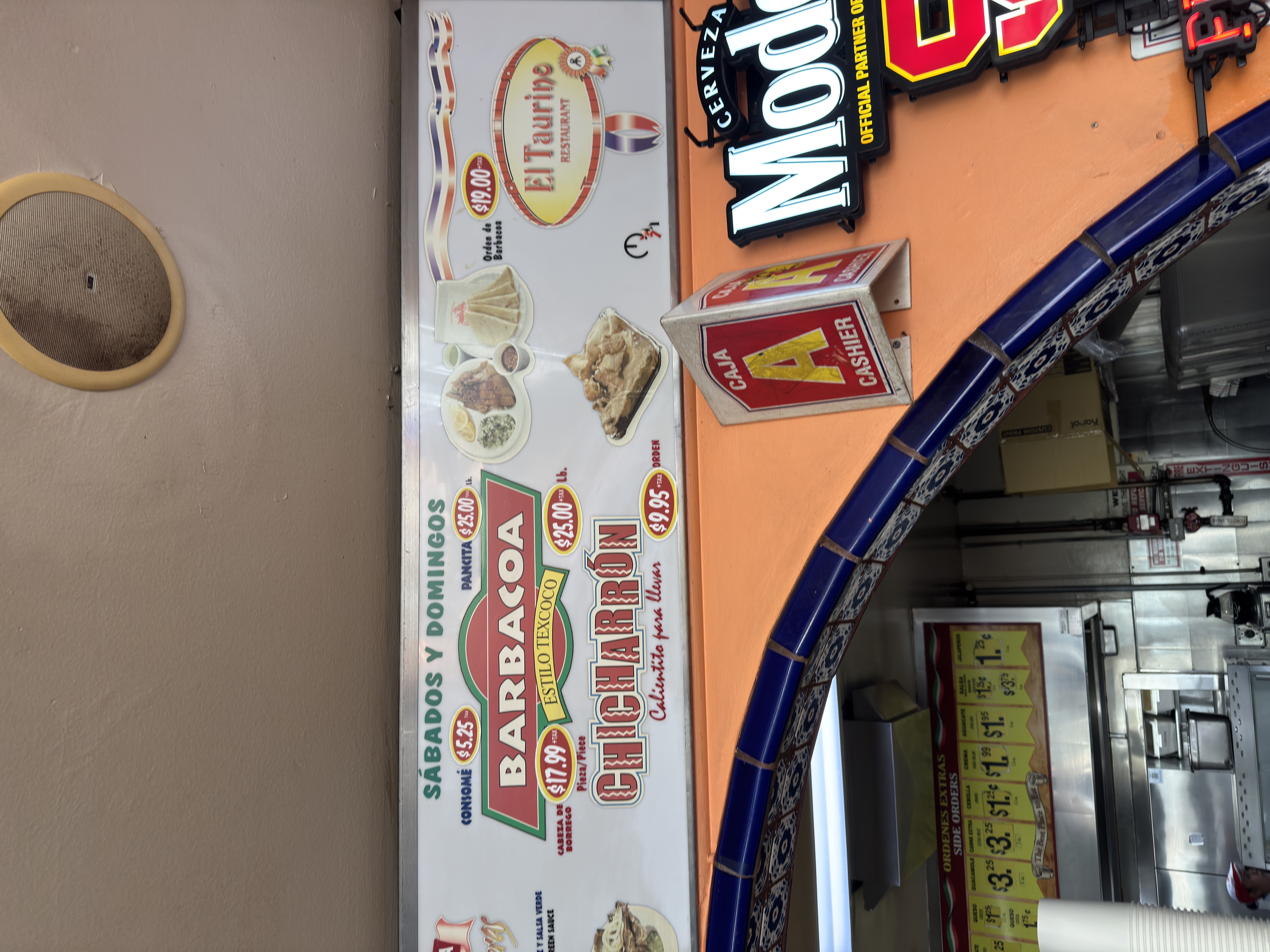 Special menu at El Taurino restaurant