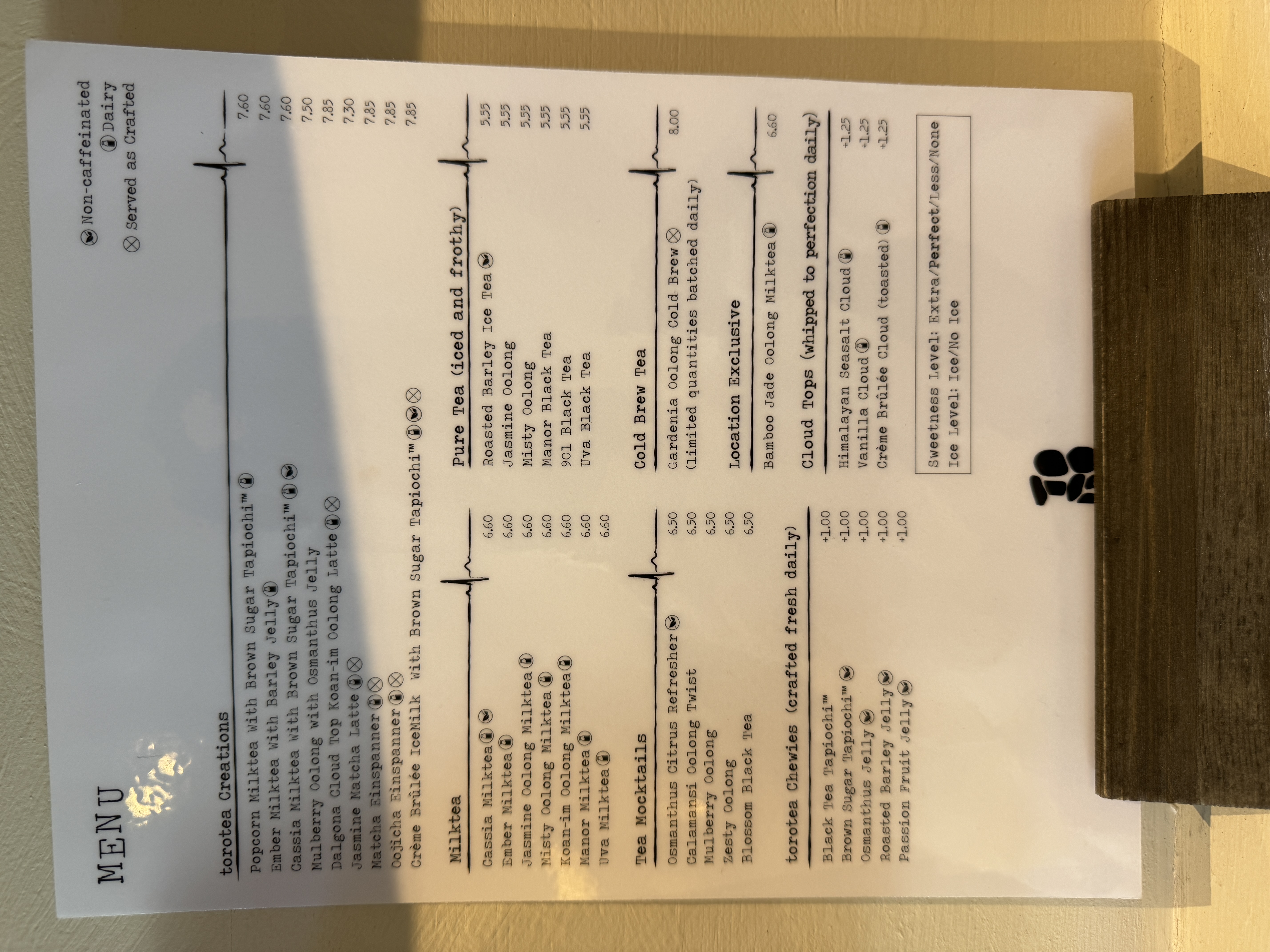 torotea 전체 메뉴판