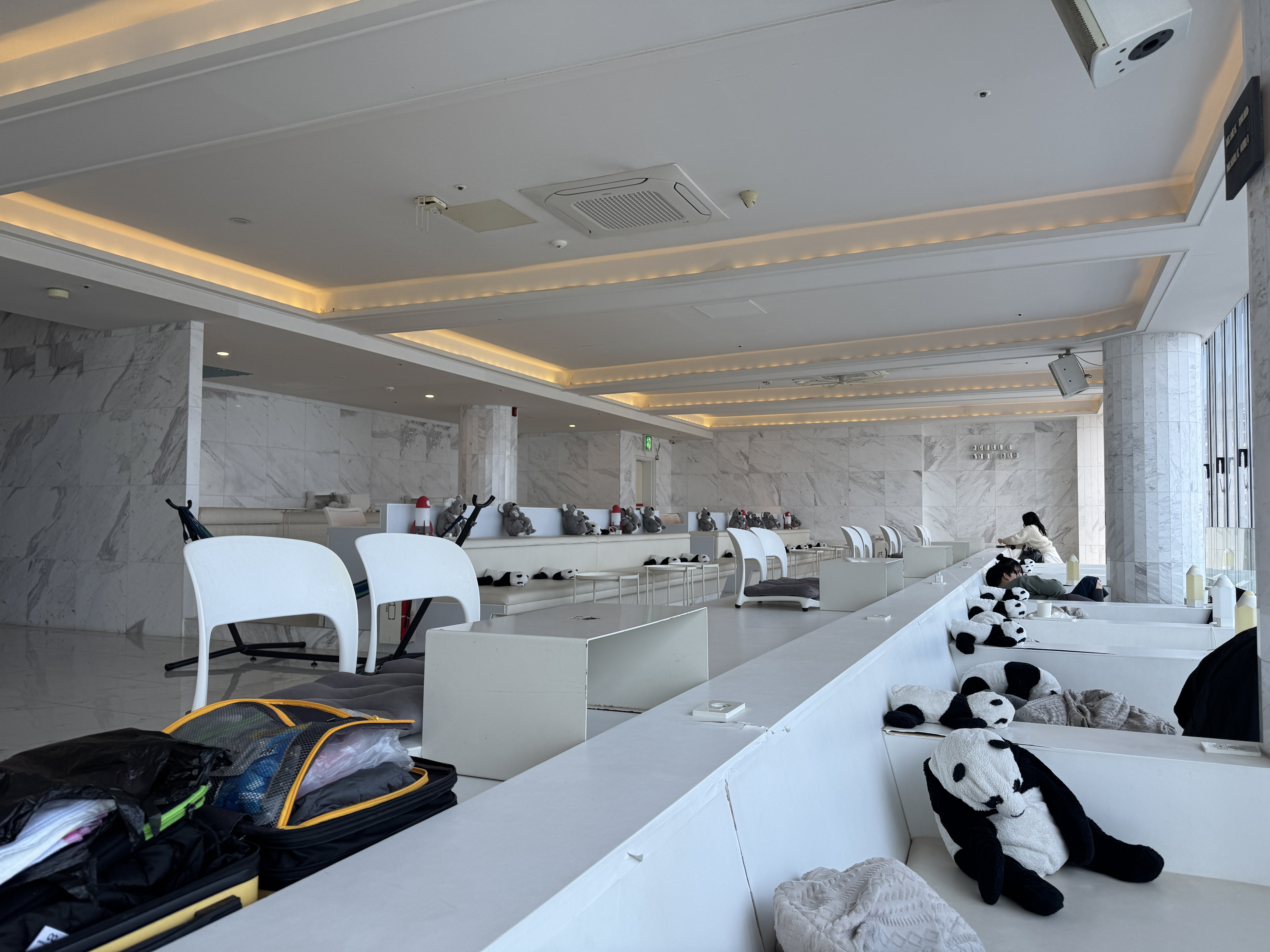 푹신한 좌석과 팬더 인형